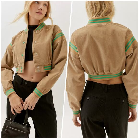Urban Outfitters | Women | Corduroy Stripe Cropped Varsity Jacket | Size Small - Picture 15 of 16